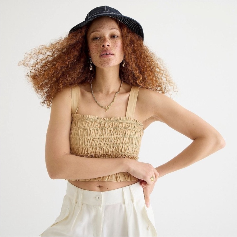 J CREW Sleeveless Smocked Tank Top Beige Size Small